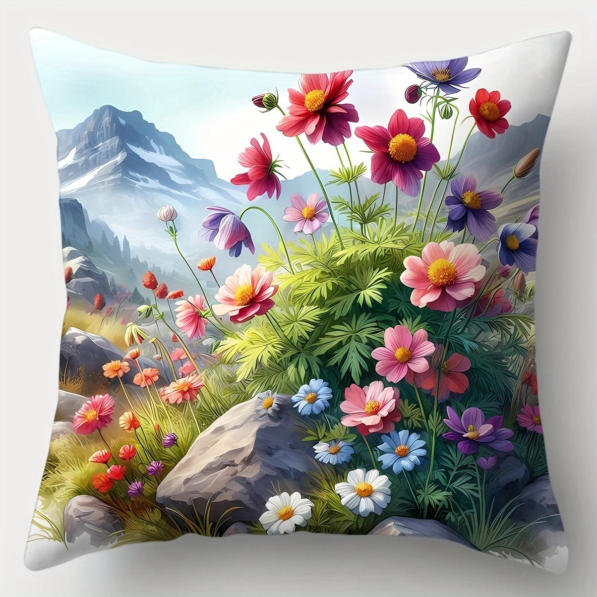 

Scenic Landscape & Wildflower PillowcasesLiving room sofa cushion cover, soft and comfortable, bedroom room decoration 16x16in 40x40cm