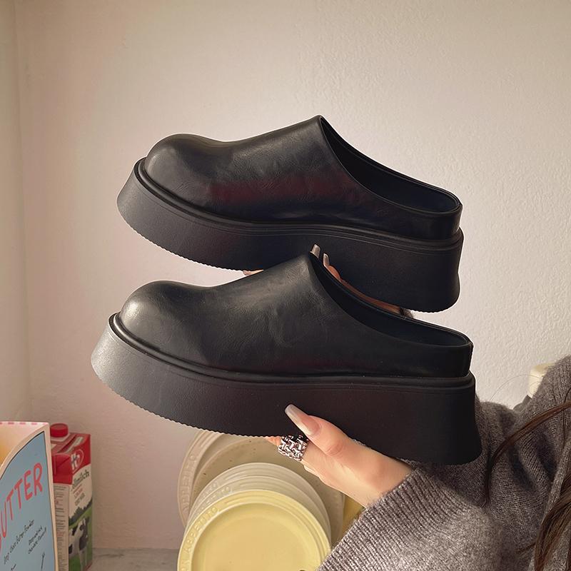 Women's Baotou Slippers Spring New Round Head Deep Mouth Thick Bottom Anti-slip Wear-resistant High-heeled Sandals