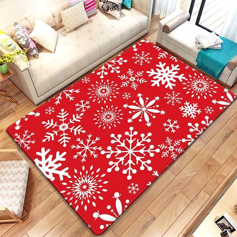 Red snowflake Christmas rug winter holiday pattern living room carpet festive home decoration Xmas party floor mat