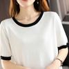 Crew Neck Color Matching Knitted Short-sleeved Summer New Loose and Versatile Foreign Style Thin Bottoming Shirt Top