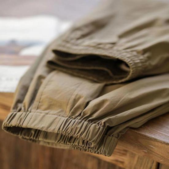 Lady Harem Pants Loose Elastic Waist Solid Color Drawstring Pockets Streetwear Deep Crotch Ankle Banded Aesthetic Lady Cargo Trousers Women Clothing