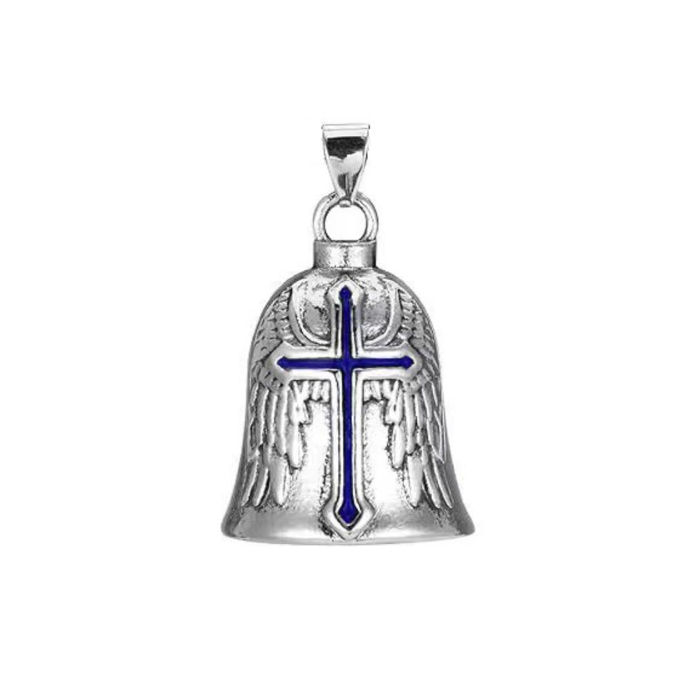 Retro Motorcycle Guardian Bell 3D Design Evil Spirit Trap Bell Vintage Cross Pendant Bell  Men