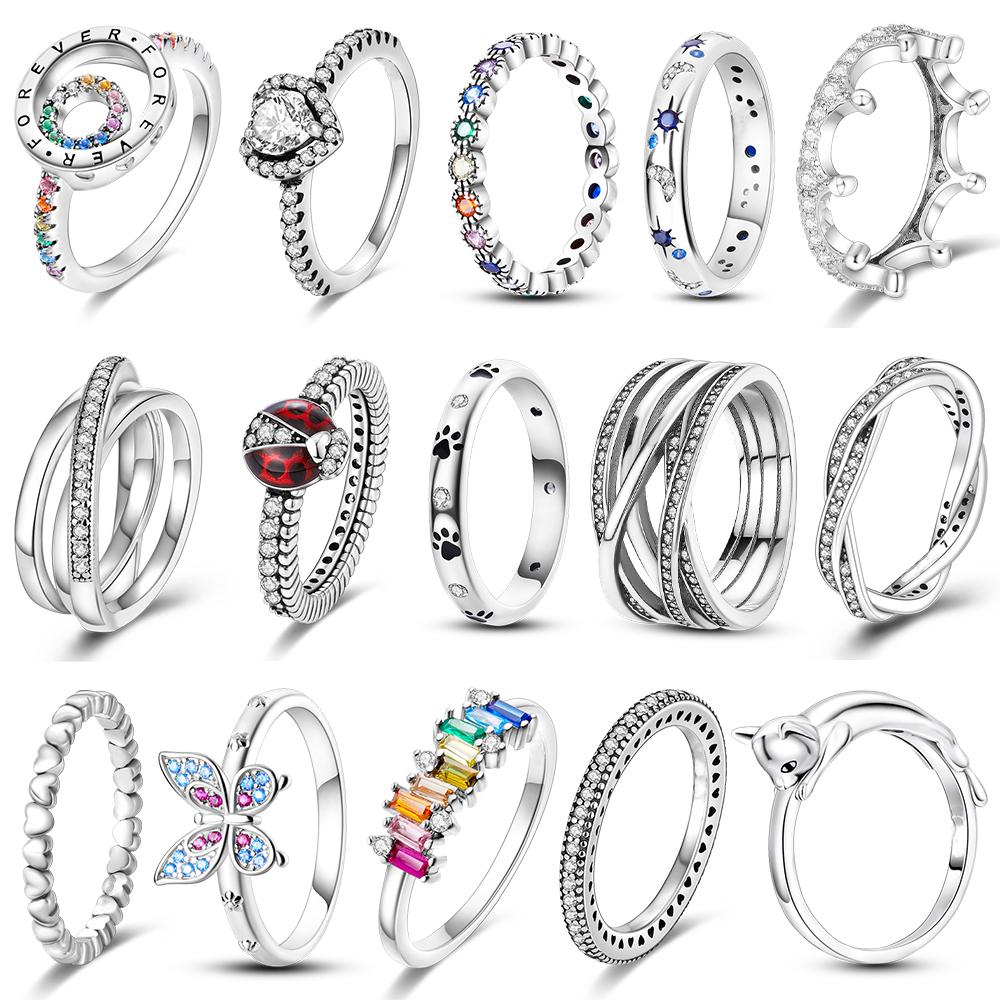 925 Silver Women Finger Rings for Women Cocktail Ring Geometric Cubic Zircon Heart Wedding Jewelry