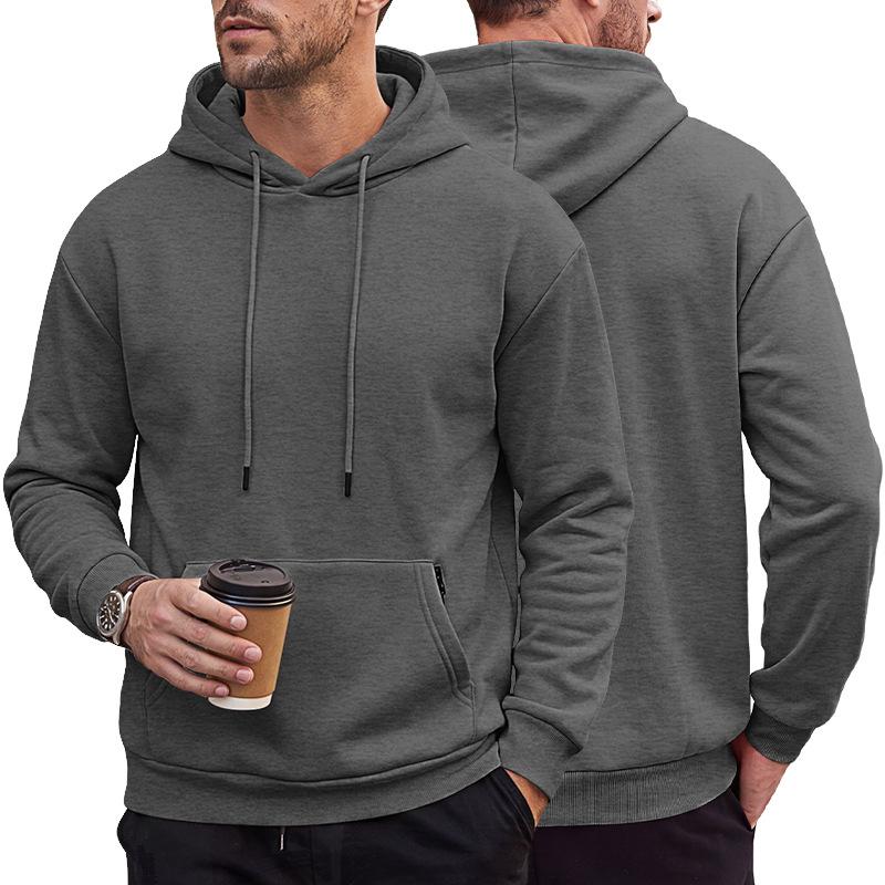 Herren Einfarbiger Hoodie mit Kordelzug Seitentasche mit Reißverschluss Sport-Sweatshirt XXL dunkelgraue