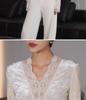 Women's V-Neck Lace Trim Layered Top - Autumn, Spring, Winter - Faux Fur & Velvet, Elegant & Unique.