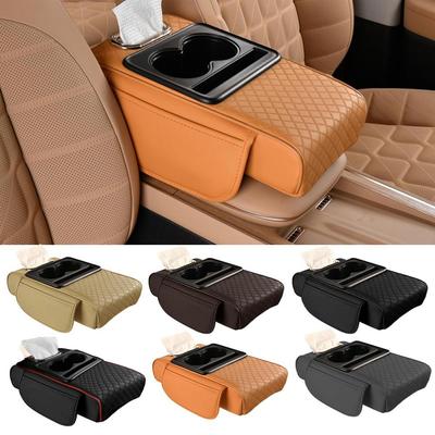 Auto middenconsole armsteun kussen dikker armsteun box pad zij verlengkussen met bekerhouder tissue box organizer tas universele armsteun hoes