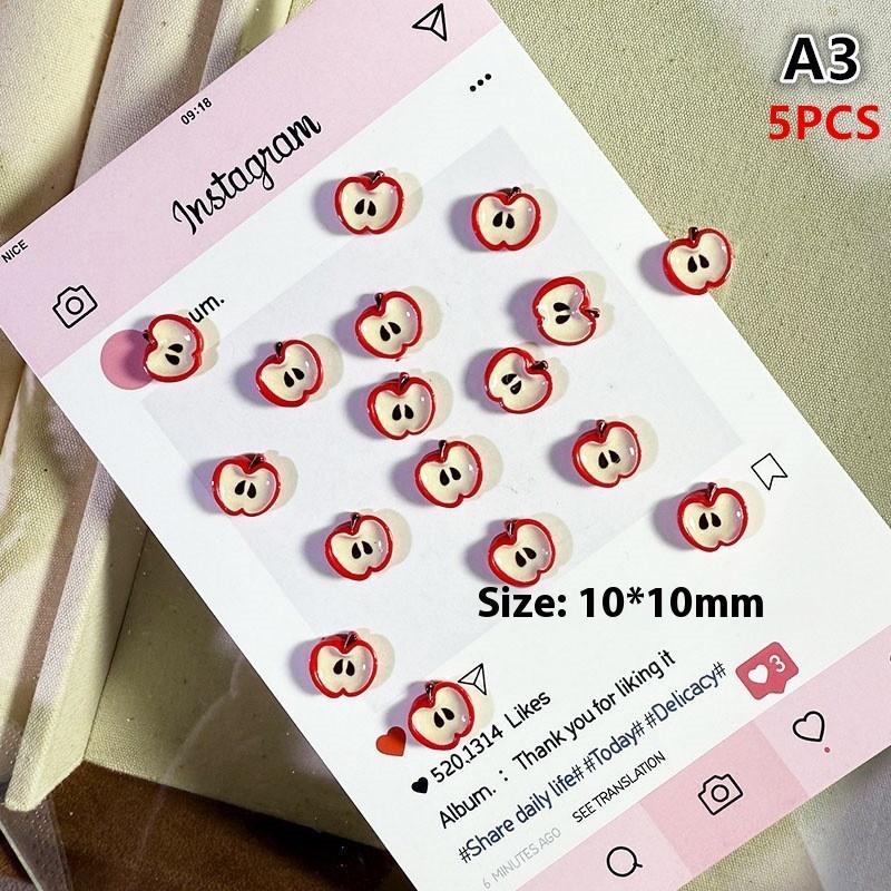 5/24/30Pcs Resin Simulated Fruit Nail Art Charms Cute Red Painted Multiple Shapes DIY Decorations for Creative DIY Nails