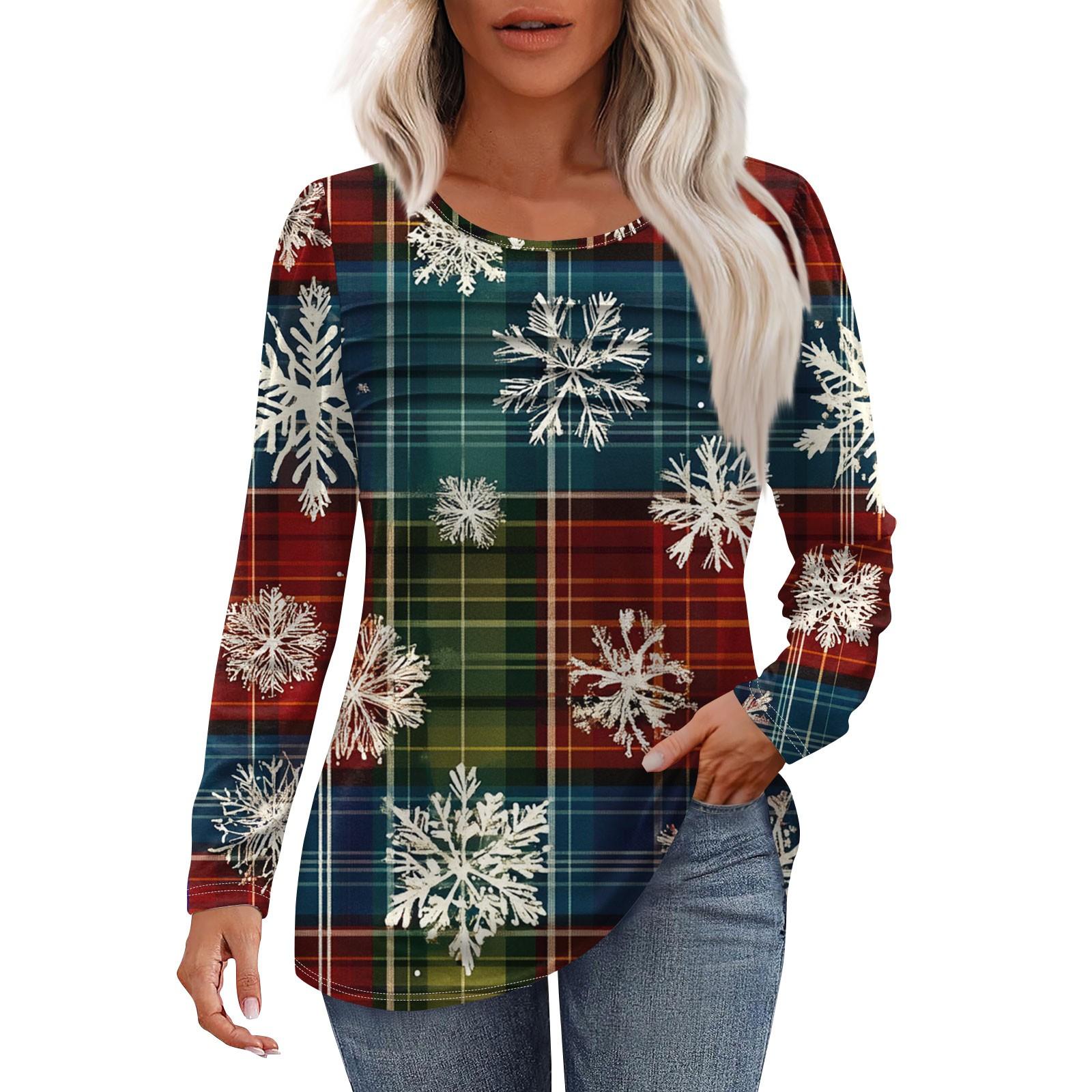 

Женская модная повседневная рождественская футболка с круглым вырезом и длинными рукавами XXXL синий