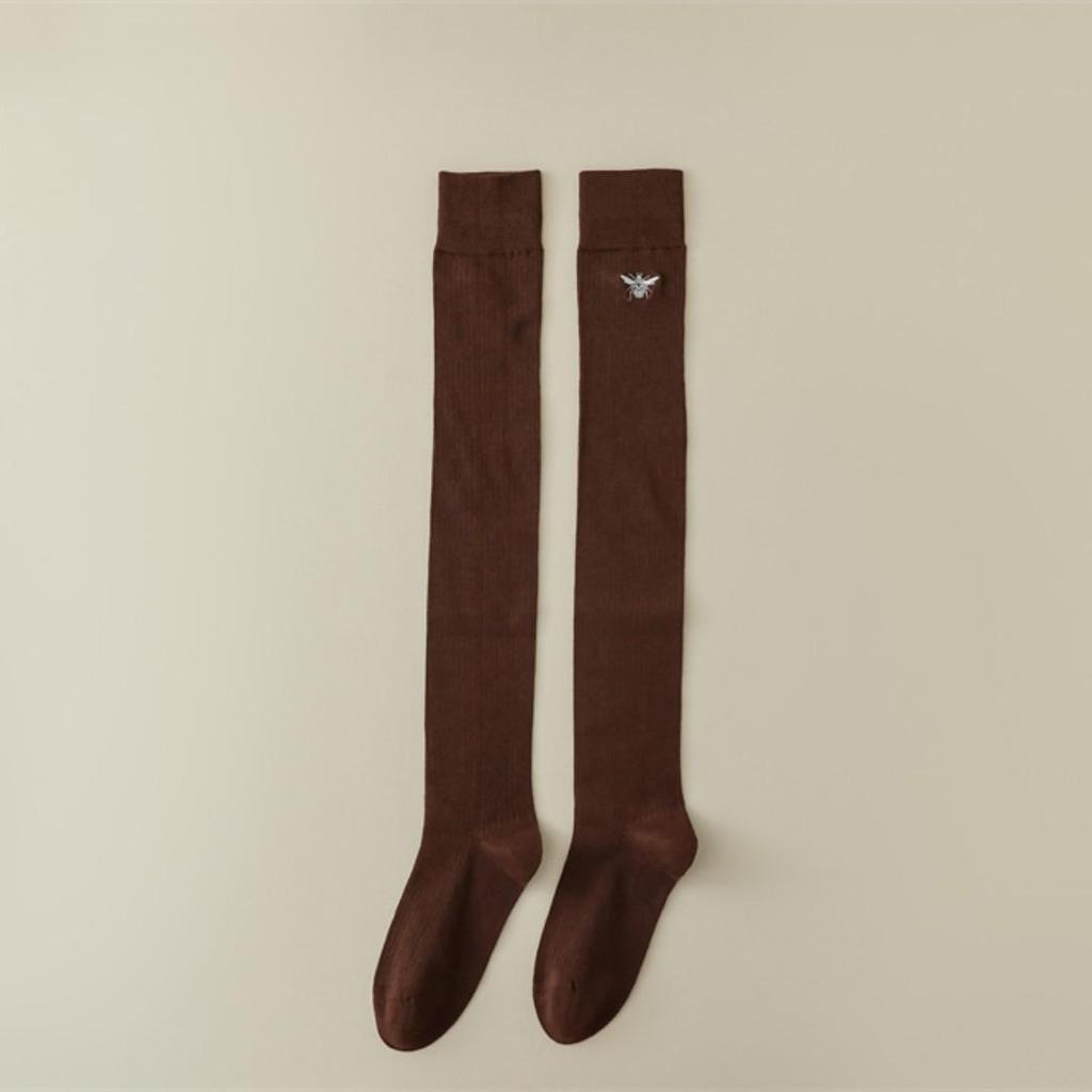 Damsockor i Miu-stil, bomull, mikropress, över knäna, för höst och vinter