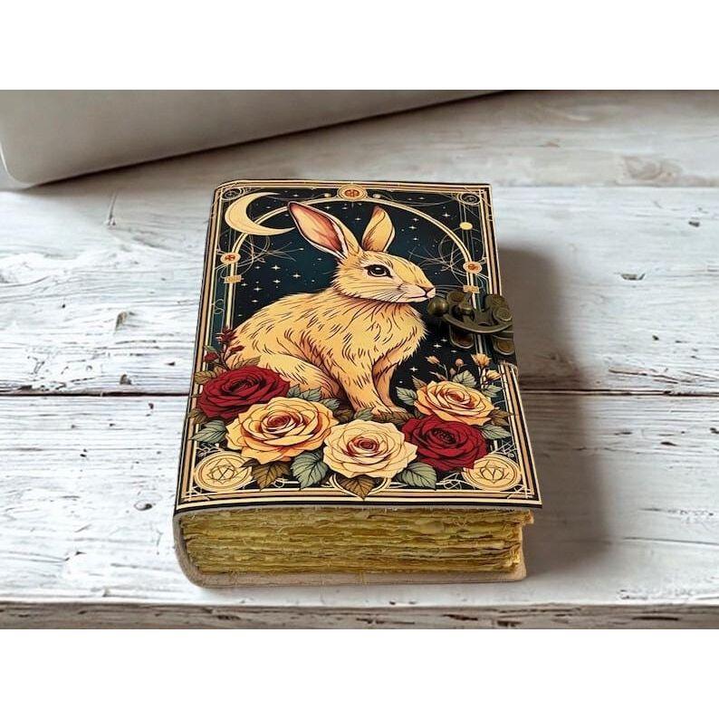 Rabbit Grimoire Leather Journal Notebook Journal for Women, Handmade Vintage Grimoire Spell Book of Shadows, Witch Notebook