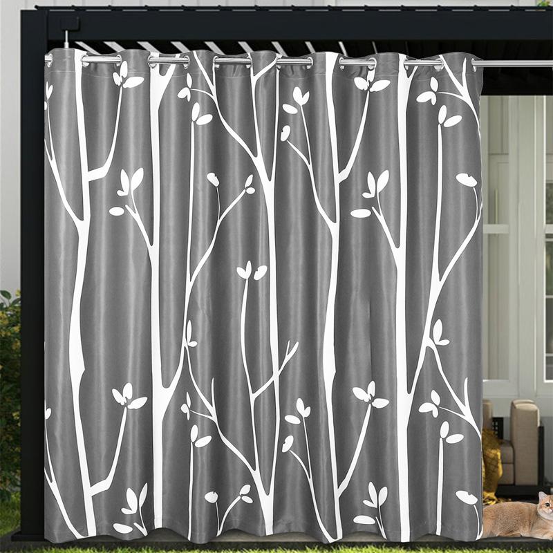 Outdoor Patio Waterproof Curtain Printed Tree Branch Windproof Blackout Drapes Heat Insulating Rod Pocket Voile sheer Curtains