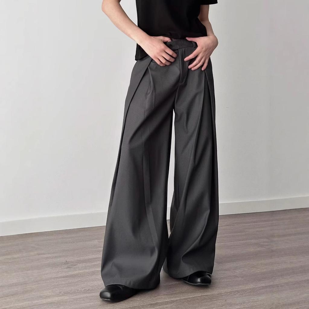Herren Hochtaillierte Weitbeinige Anzugshose Lässige Lockere Gerade Hosen Anzugshose Formelle Business Streetwear Schwarze Hose