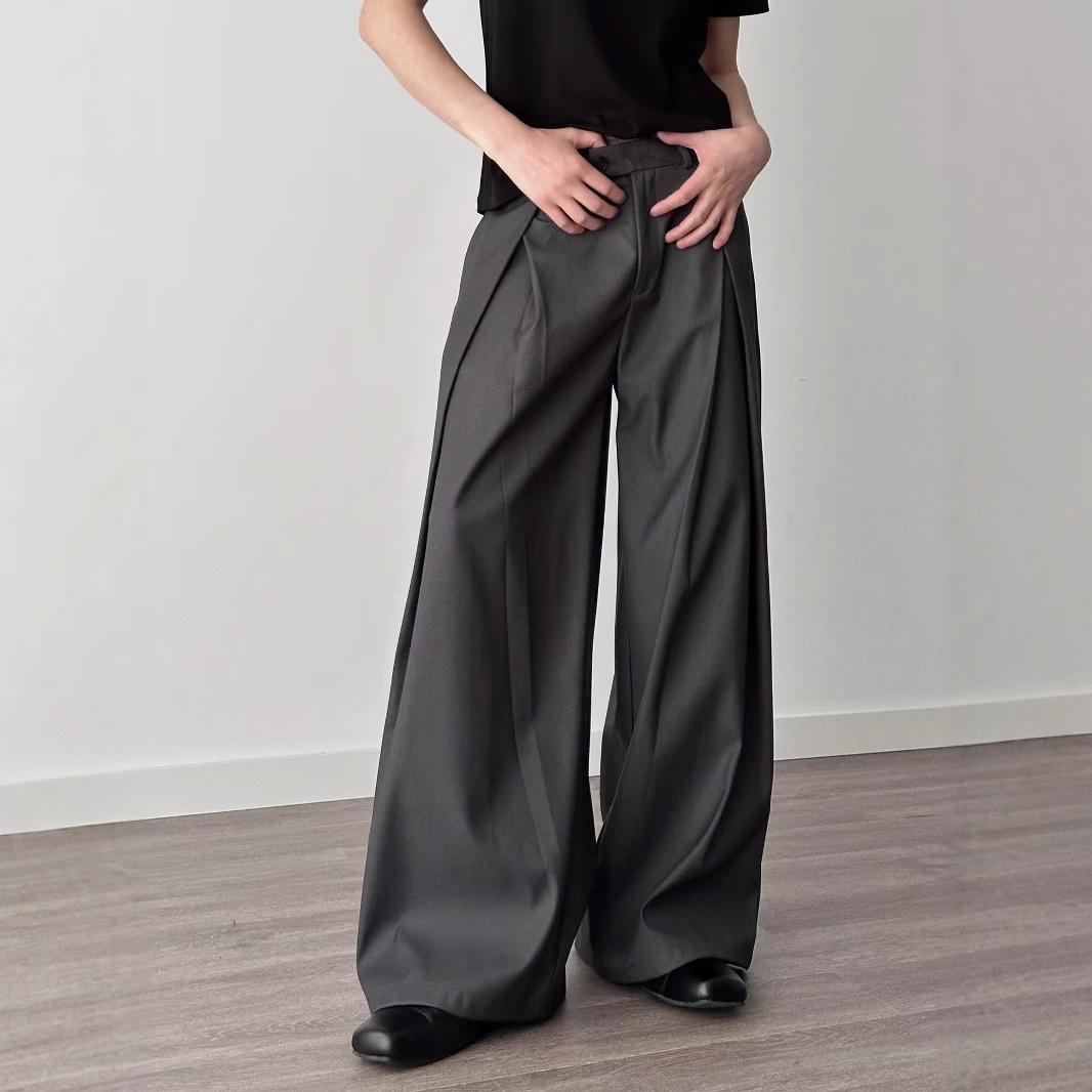 Herren Hochtaillierte Weitbeinige Anzugshose Lässige Lockere Gerade Hosen Anzugshose Formelle Business Streetwear Schwarze Hose 3XL graue