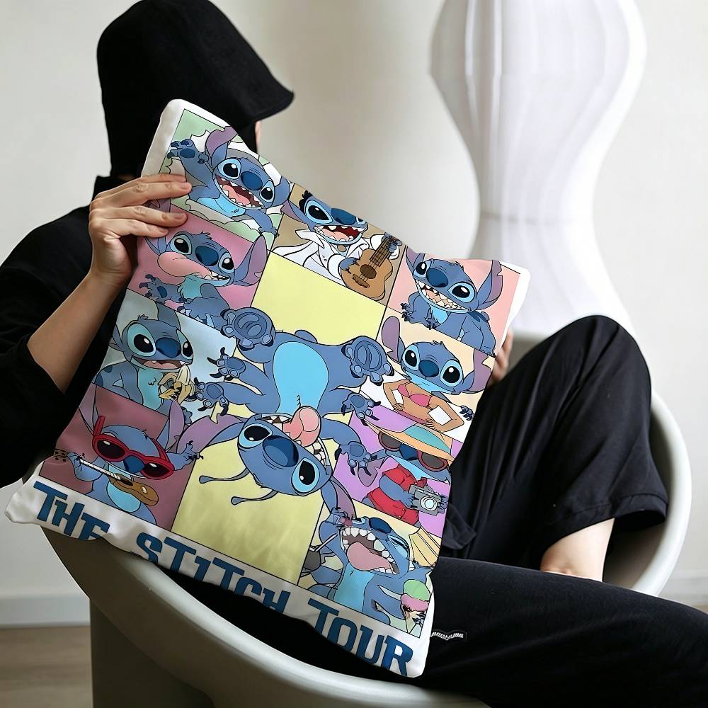 Cute Hello Sstitch Office Cushion Pillowcase Car Cushion CoverXCM Lumbar Pillowcase Sofa Pillowcover