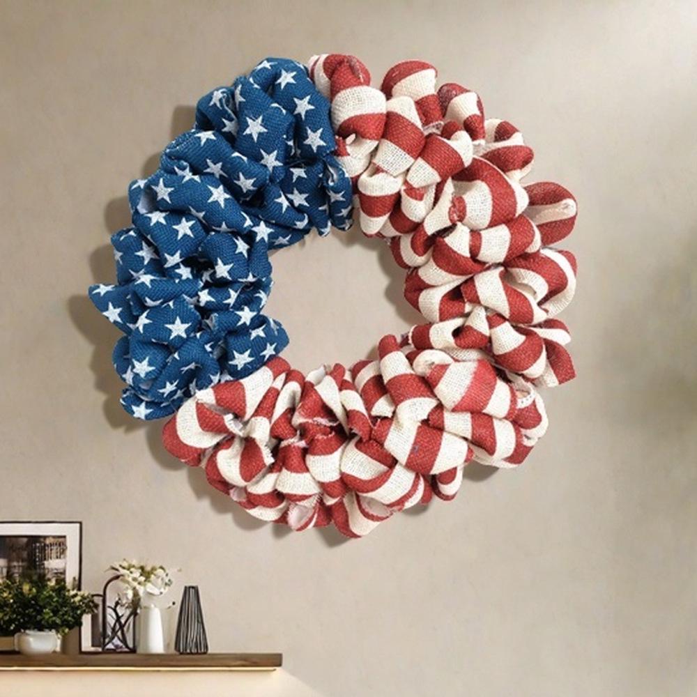 Red White Blue Burlap Wreath for July 4th and Memorial Day