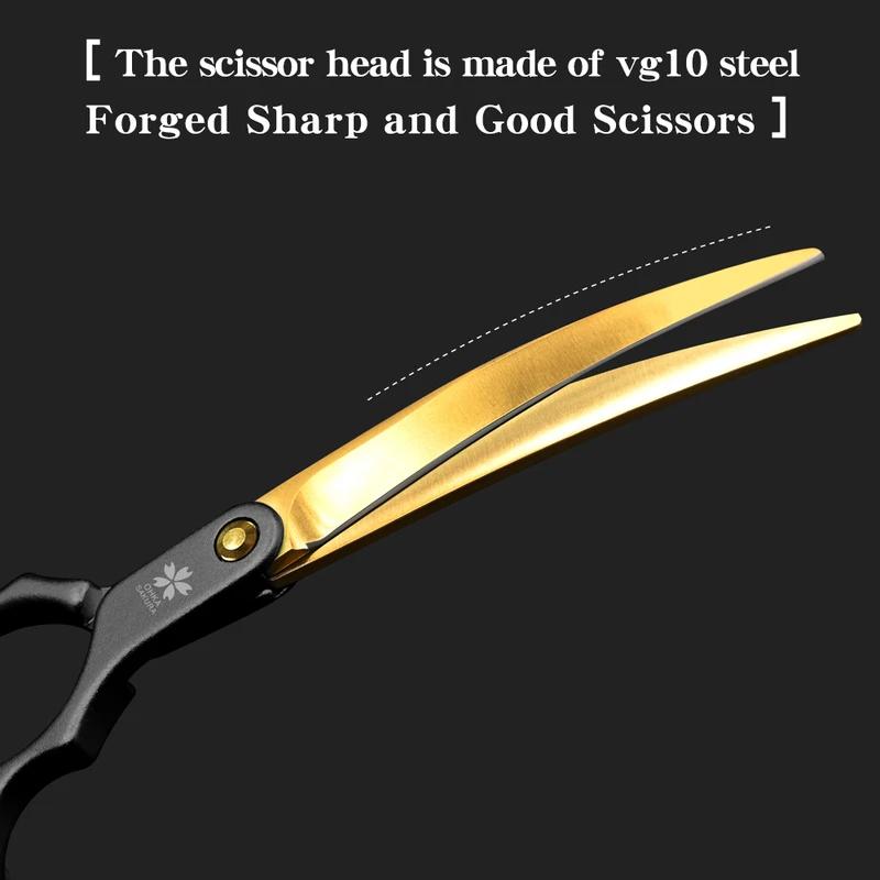 Professional 6.5 Inch Pet Grooming Curved Scissors 25 Degree Upward Thinning Shears for Dogs Cats
