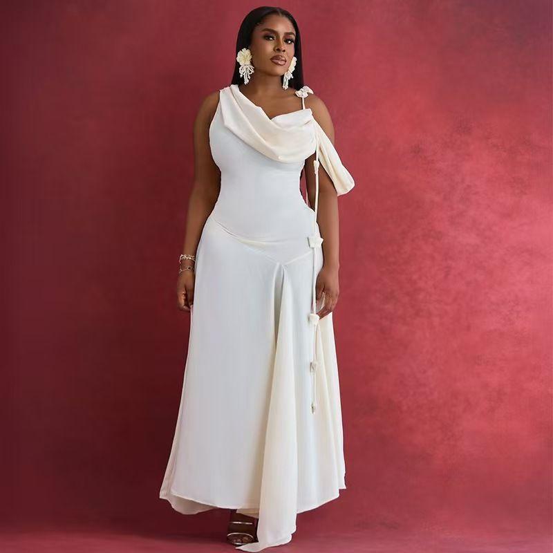 

Fashion Style New Arrival Dignified Sense of Design Sexy off-the-Shoulder Silm Sling Dress Sling Sexy Dress Ivory White S