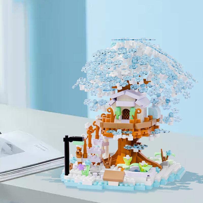 Four Seasons Cherry Tree House Building Blocks Simulation Street View Building Blocks Children's Educational Toys