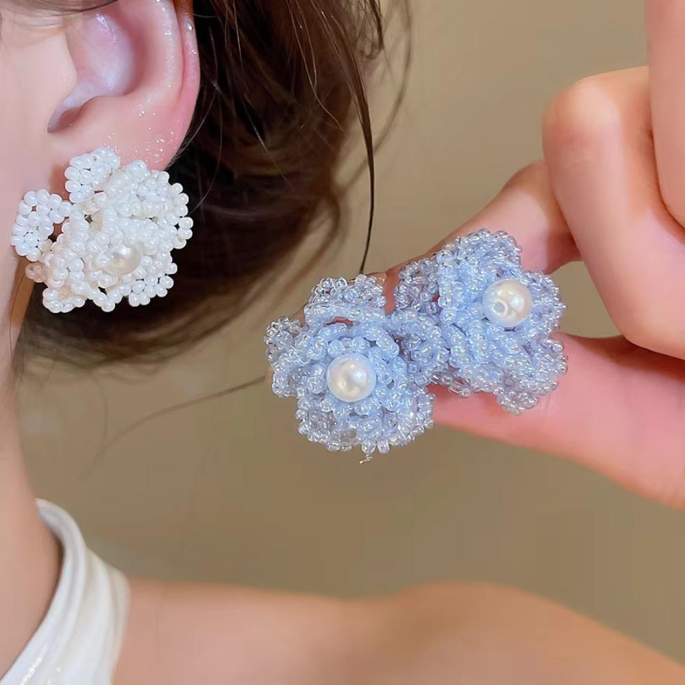 1pair Resin Fabric Fabric Flower Earring Pink Blue White Ear Accessories Vacation Beach Daily