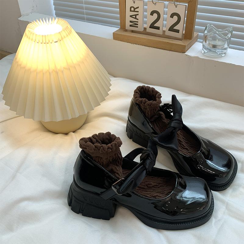 Japanische Jk Kleine Lederschuhe Weiblicher britischer Stil Dicker Boden Biskuitkuchen Französische Nische Mary Jane High Heels Dicker Absatz Schwarz Sommer