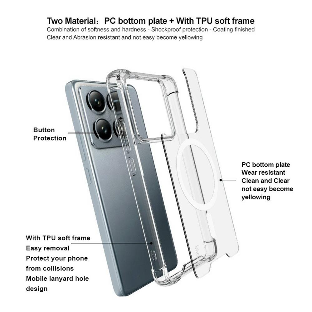 IMAK For Xiaomi 14T Pro Clear Case Compatible with MagSafe Shockproof PC+TPU Phone Cover