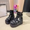 Fashion Platform Thick Gothic Boots Lady Buckle Autumn Women 9CM Wedges High Booties Punk Street Cosplay Botas Motorcycle Chain Shoes