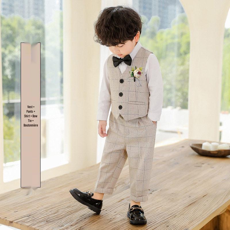 Children's Formal Suit: Flower Boy Autumn-Winter Velvet British Style for First Birthday or Performances.