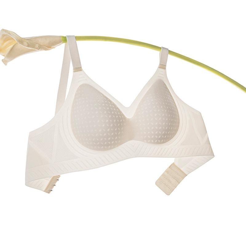 Summer thin breathable seamless underwear women's big breasts show small steel rims beauty vest type double breasts anti-sagging bra