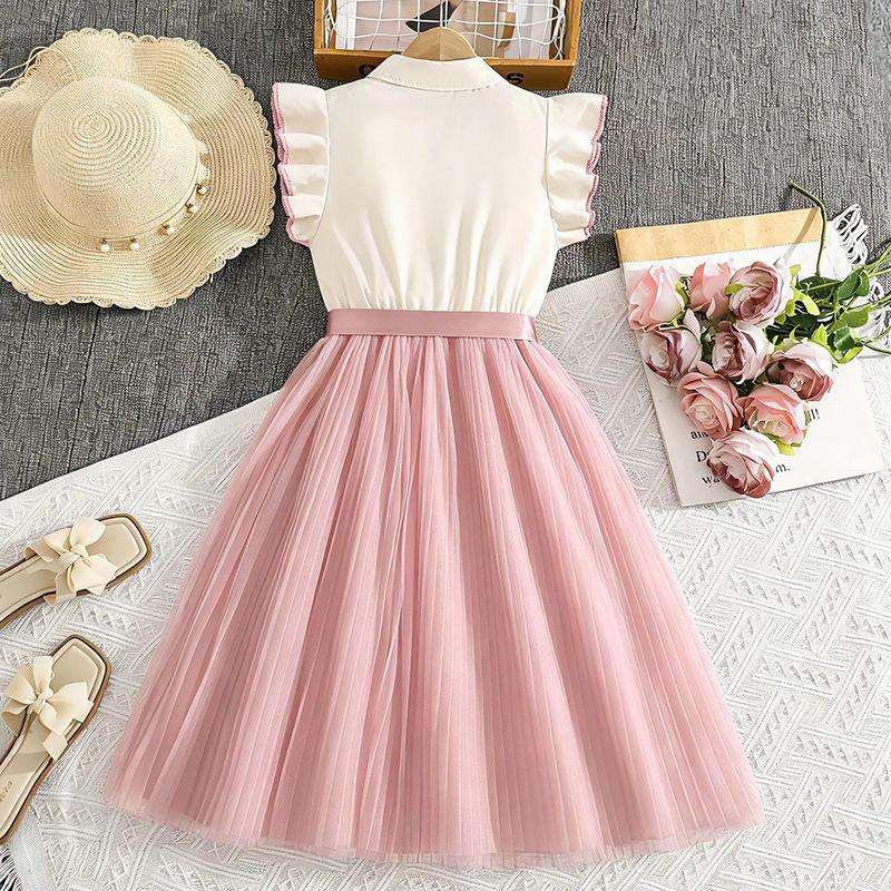 Summer New Style Cute Mesh Princess Dress With Waist-Cinching And Slimming Effect For Girls And Older Children