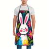 1 Adjustable Belt Cute Rabbit and Colorful Flower Pattern Apron | Durable and Easy To Clean, Suitable for Kitchen Cooking, Gardening, Easter, Hallowee