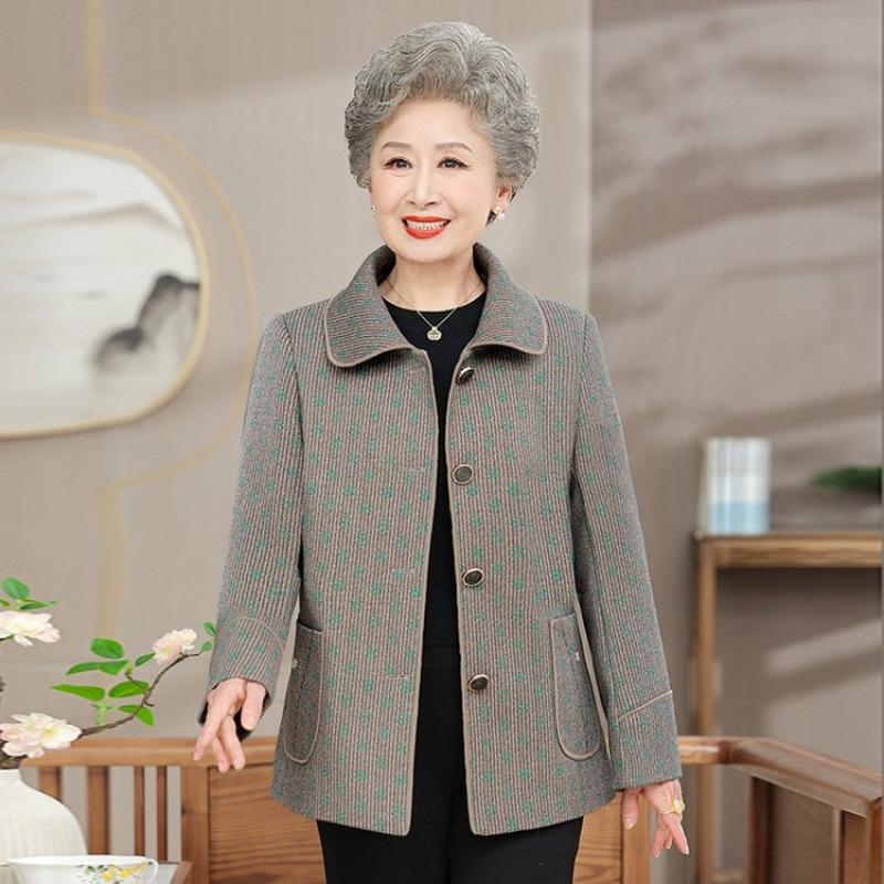 Spring Women's Jacket Clothes Autumn Cardigan Long Sleeve Top Old Lady Jacket