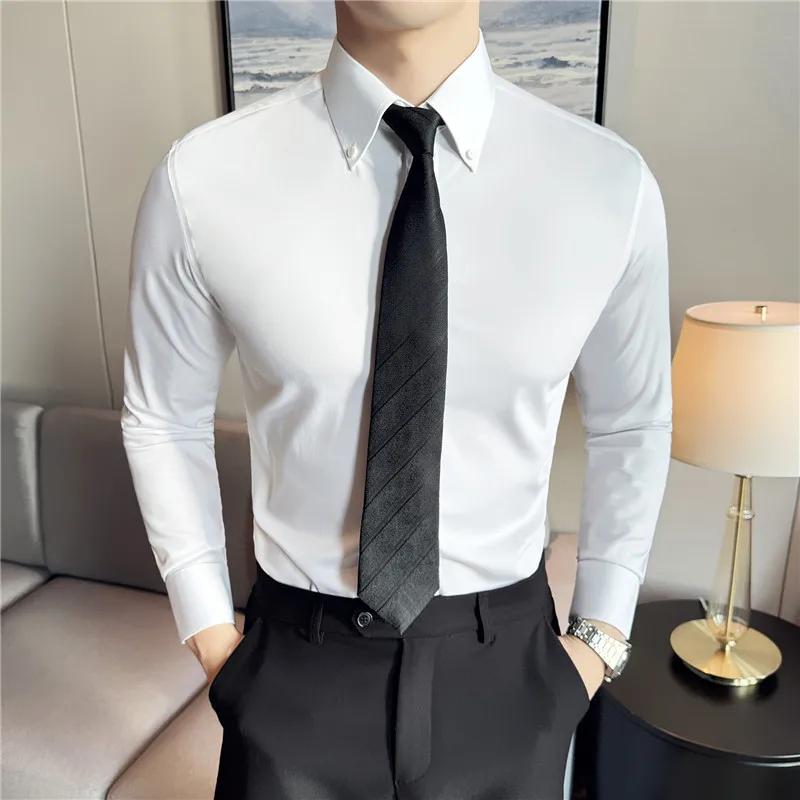 Men's Shirt Quality Korean Luxury Clothing Bamboo Fiber Shirts For Men Plain Color Business Formal Wear Slim Fit Shirts