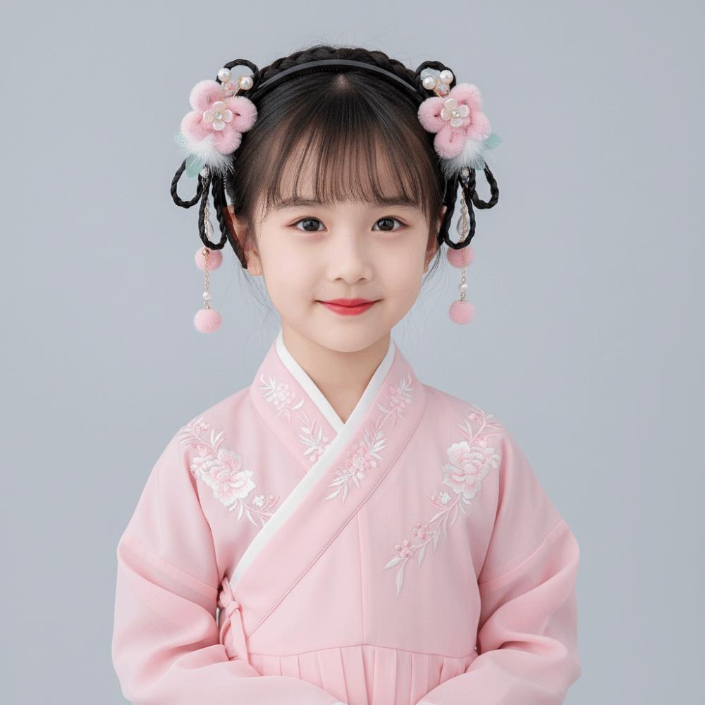 Flower Children Wig Headband Butterfly Hanfu Headwear Lovely Chinese New Year Headwear  Daily