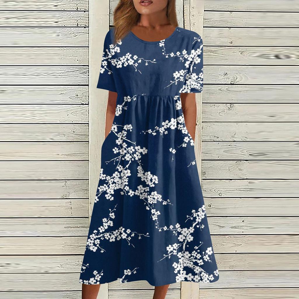 Fritidskjoler for kvinner Trykte kjoler Sommerkjoler Trykt plisserte midikjoler Basic Classic Outdoor Daglig Kortermede løse kjoler