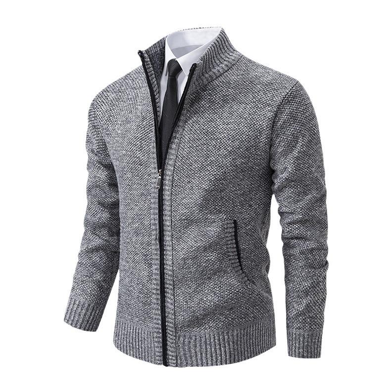 Plus Size Men's Casual Cardigan Jacket: Autumn/Winter Warm, Fashionable Stand Collar Sweater for 2025.
