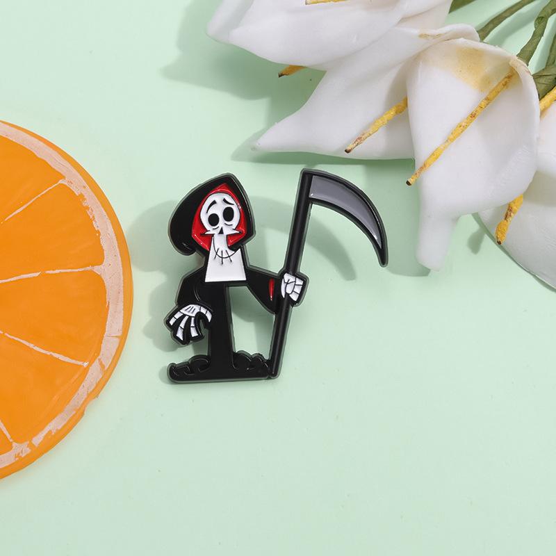 The Grim Reaper Adventures Animation Enamel Pin Funny Skeleton Halloween Brooch Lapel Badge Jewelry Gifts For Kids Friends