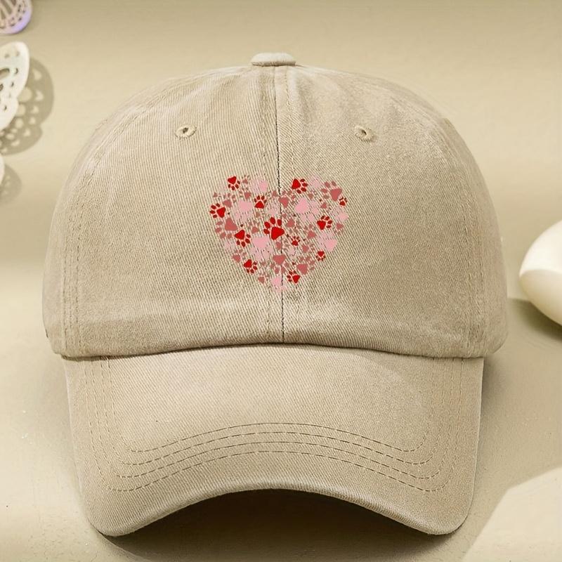 Dog Paw HeartShaped Colorful Print Unisex New Style Baseball Cap Washed Vintage Soft Top Retro Sun Hat for Men and Women