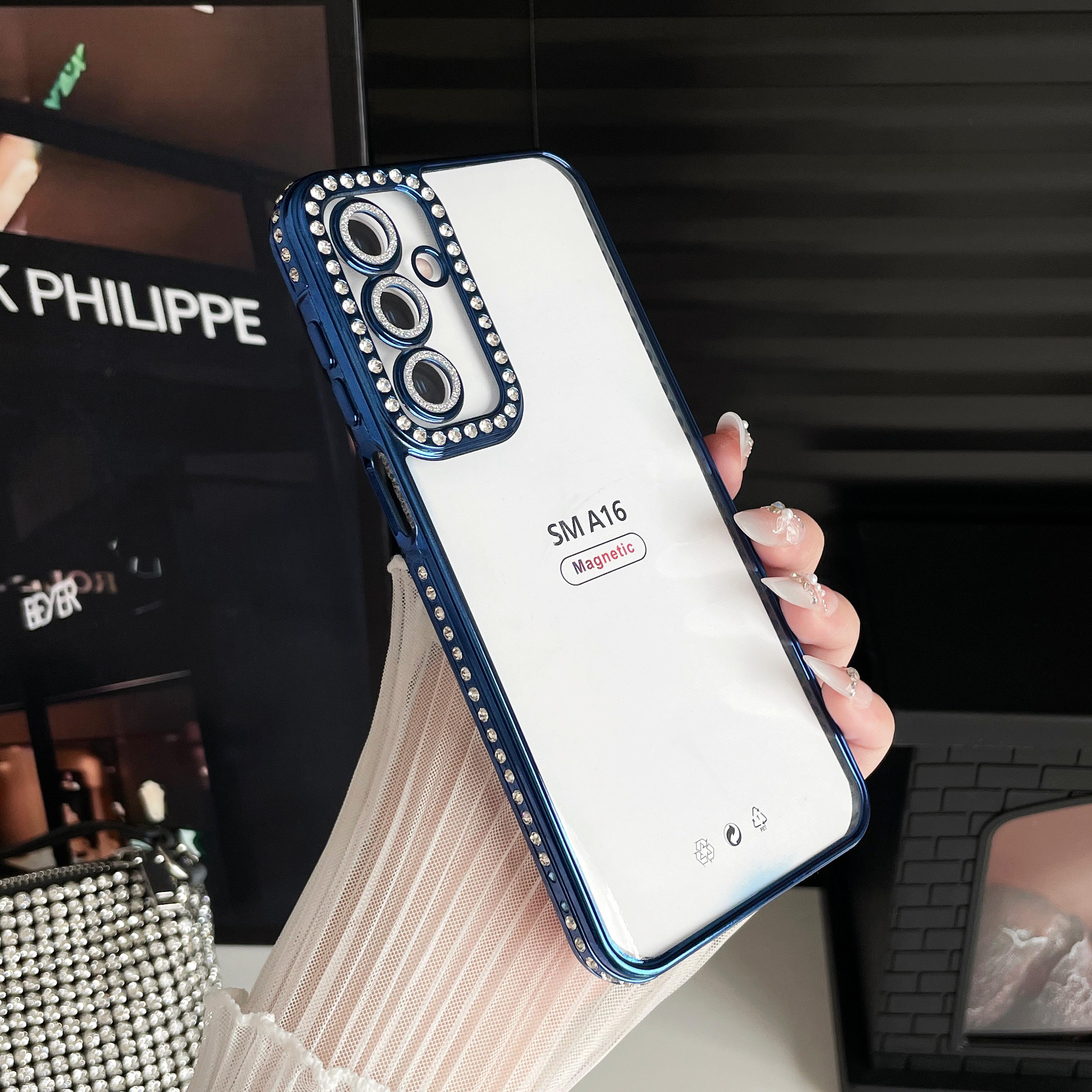 

HD Прозрачное Покрытие Блеск Блеск Бриллиант Защита Объектива Камеры Бампер Чехол для Телефона Для iPhone 17 Air 16 15 14 Pro Max Samsung S25 S24 S23 Защитная Крышка Samsung Galaxy S23 Ultra синий