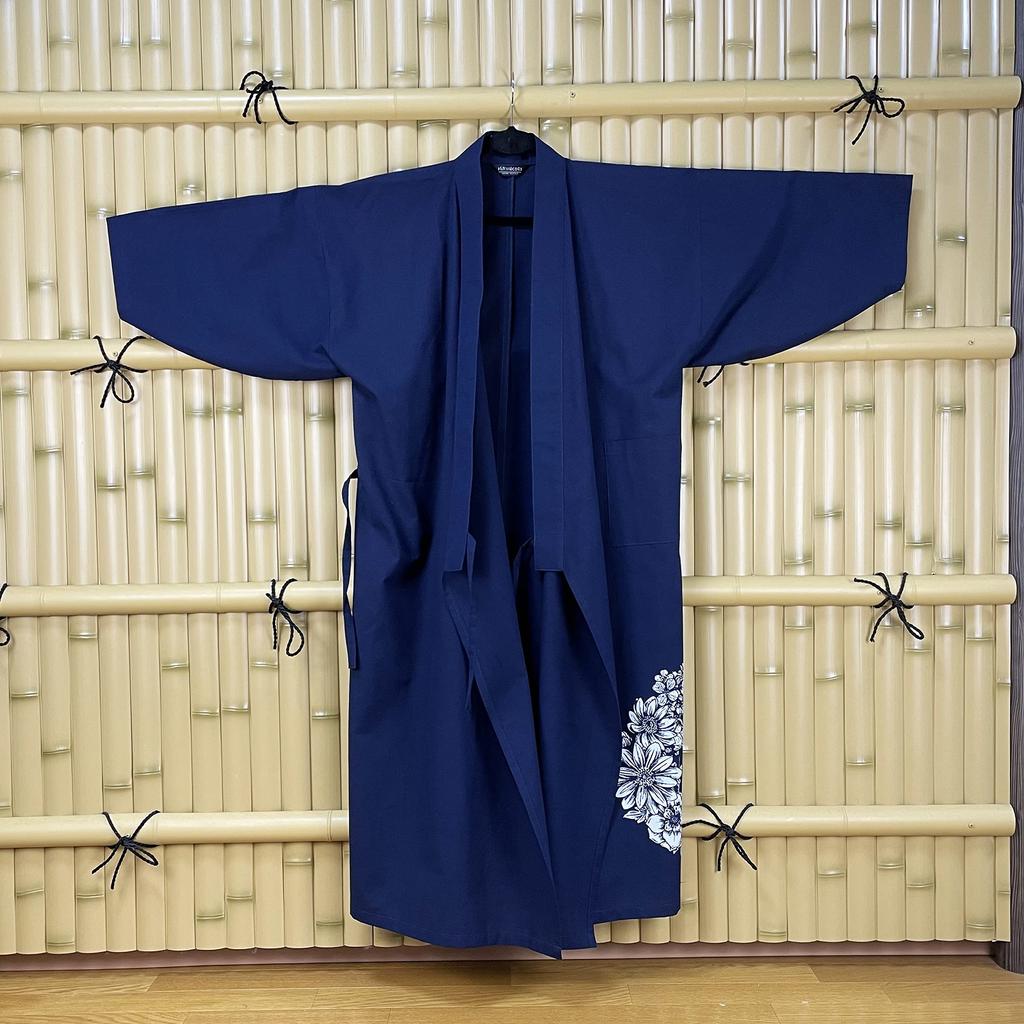 Exclusive Original Mizuyagi Length Bouquet [momoten] [Amazon Brand] (Mizuyagi) Kimono, Workwear, Samue, Haori, Bathrobe, Apron, Navy, 120cm,