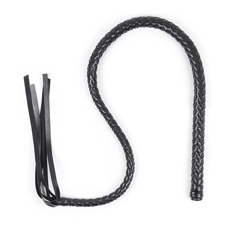 Black Hand-woven Leather Whip - 120cm Erotic Snake Horsewhip for Teaching and BDSM