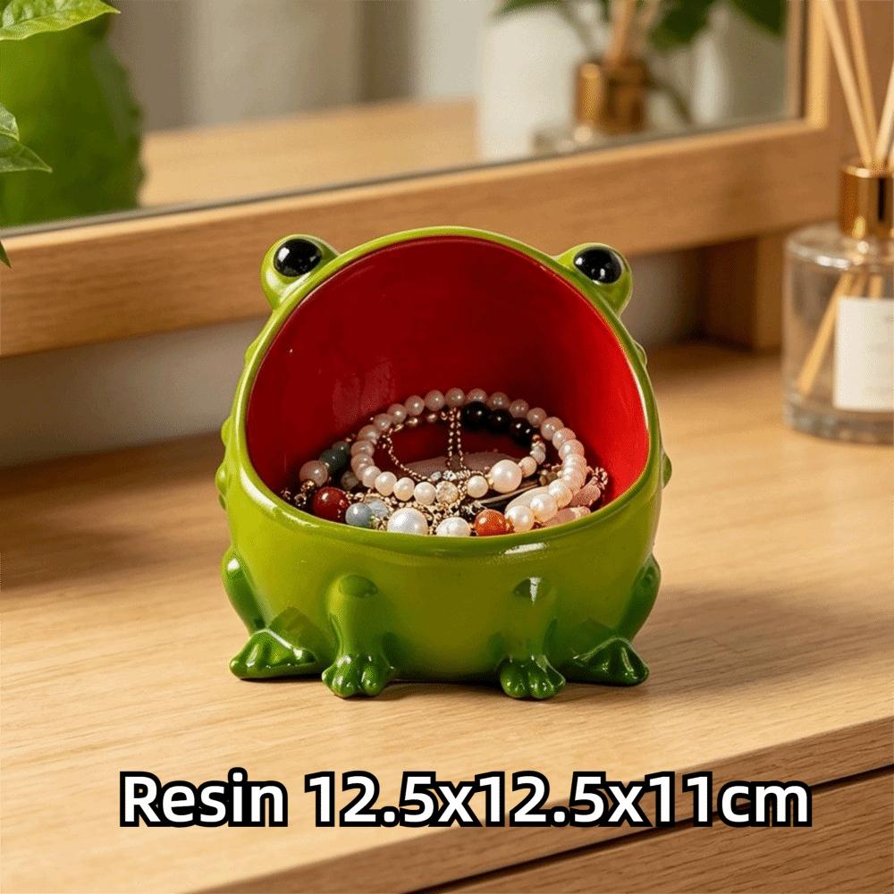 Glossy Finish Frog Jewelry Holder Wide Open Mouth Frog Storage Bowl Dresser Organization