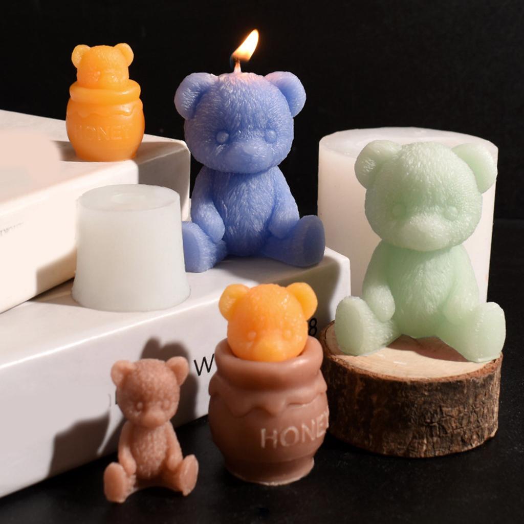 Candle Crafting Mold Silicone Mould for Unique Handmade Crafts Epoxy Resin Honeys Jar and Bear Decoration Making Mold