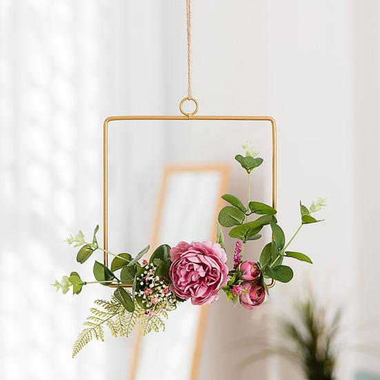 Yousheng Floral Hoop Wreath, Metal Wall Hanging with Flower Decor, Durable Wear-Resistant Floral Hoop Wreath, for Garden Balcony Windowsill