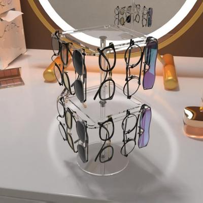 360 Degrees Rotating Sunglasses Organizer Single/Dual Layer Clear Acrylic Glasses Storage