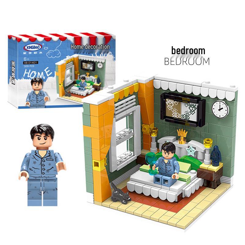 XB01401 MOC Small Particle Building Blocks for Home Decoration: Living Room, Bedroom, Study, Fitness Room