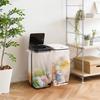 1 with sensor garbage bag Garbage bag for 20L to 30L Easily fits in narrow spaces Comes with a lid Comes with an automatic sensor Uses 2 AA batteries