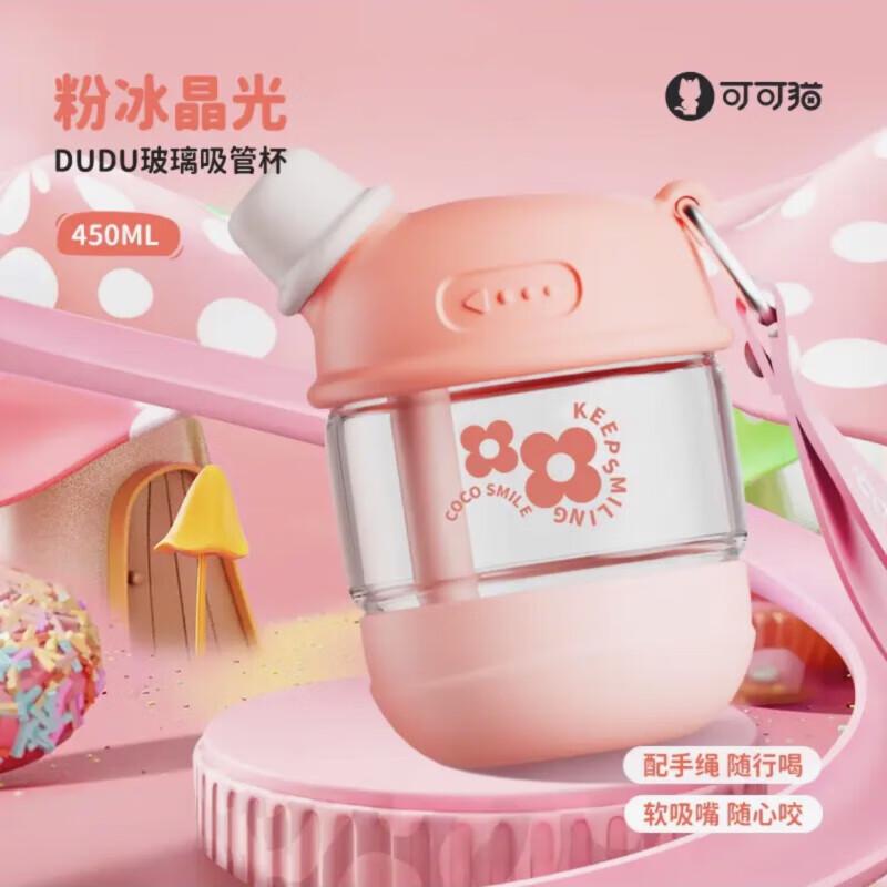 Coco Cat Dudu High Borosilicate Glass Straw Water Bottle