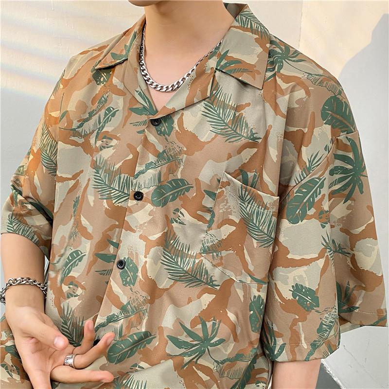 2026 Large Retro Cuban Collar Men's Ice Silk Short Sleeve Shirt