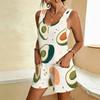 Women Plus Size Scoop Neck Sleeveless Tropical Sunset Print Loose Fit Short Romper With Pockets