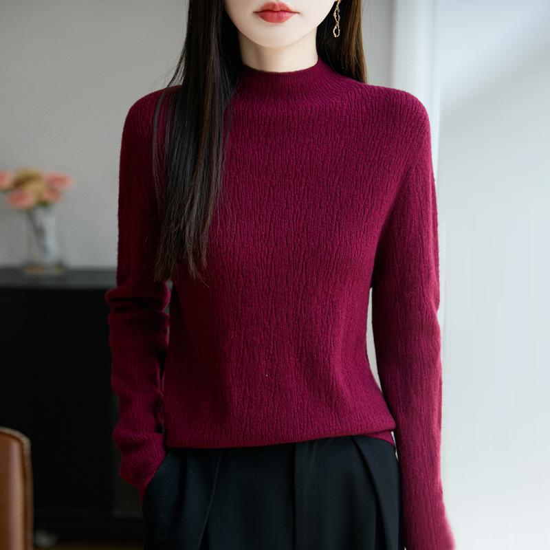 Half Turtleneck Knitted Sweater for Women In Autumn and Winter Solid Color Paired with Long-sleeved Pullover Top